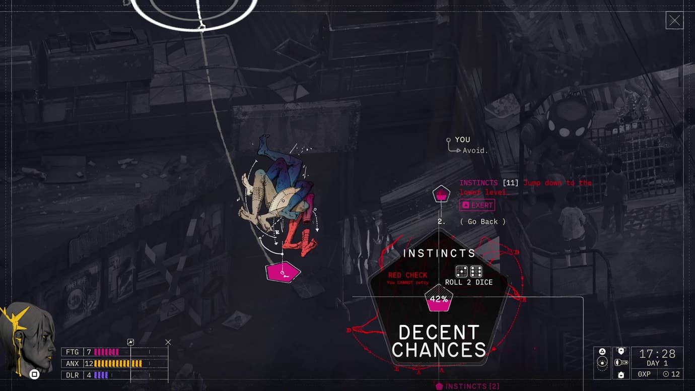 Rolling the dice on a movement action in Zero Parades.